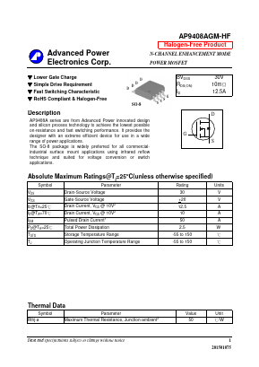 AP9408AGM-HF Datasheet PDF Advanced Power Electronics Corp