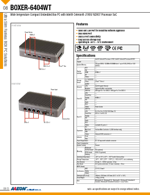 BOXER-6404WT-A2-1010 Datasheet PDF AAEON Technology