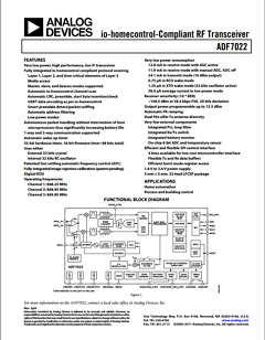 ADF7022BCPZ Datasheet PDF Analog Devices