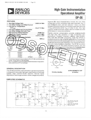 OP06A Datasheet PDF Analog Devices