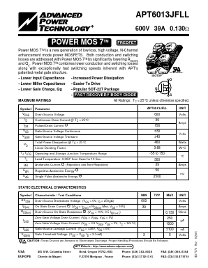 APT6013JFLL Datasheet PDF Advanced Power Technology