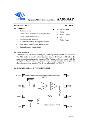 AA8600AP Datasheet PDF Agamem Microelectronic Inc.