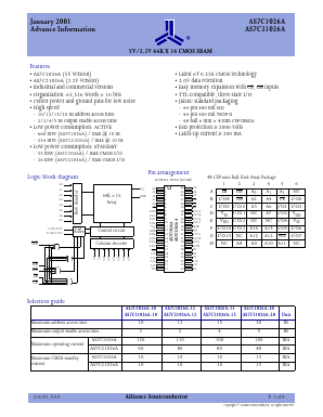 AS7C31026A-20 Datasheet PDF Alliance Semiconductor