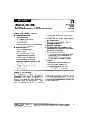 SB80C186 Datasheet PDF Advanced Micro Devices