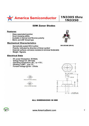 1N3308 Datasheet PDF America Semiconductor, LLC