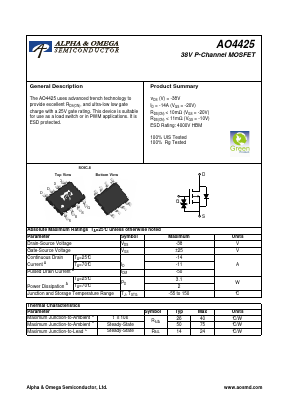AO4425 Datasheet PDF Alpha and Omega Semiconductor
