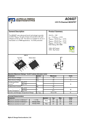 AO4437 Datasheet PDF Alpha and Omega Semiconductor