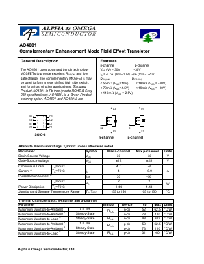 AO4601 Datasheet PDF Alpha and Omega Semiconductor