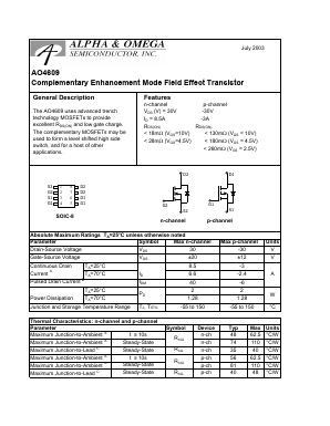 AO4609 Datasheet PDF Alpha and Omega Semiconductor