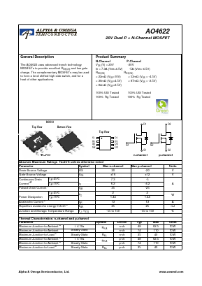 AO4622 Datasheet PDF Alpha and Omega Semiconductor