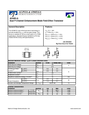 AO4801A Datasheet PDF Alpha and Omega Semiconductor