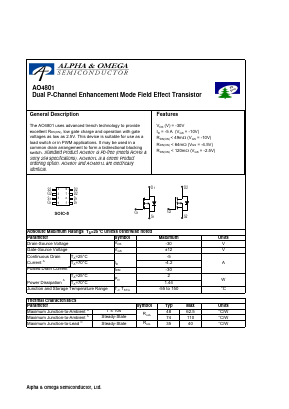 AO4801L Datasheet PDF Alpha and Omega Semiconductor