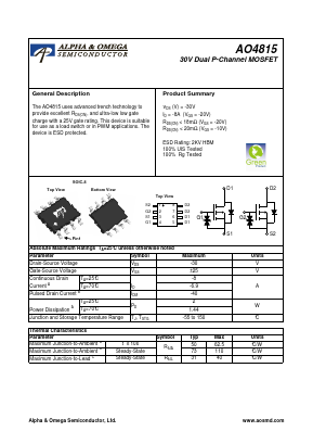 AO4815 Datasheet PDF Alpha and Omega Semiconductor