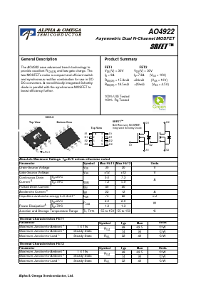 AO4922 Datasheet PDF Alpha and Omega Semiconductor