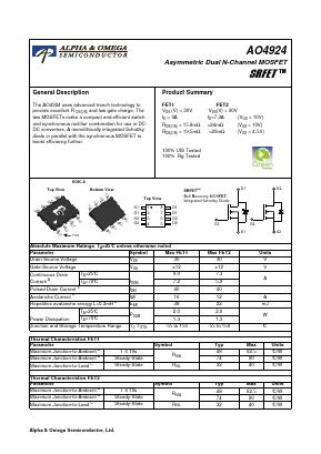 AO4924 Datasheet PDF Alpha and Omega Semiconductor