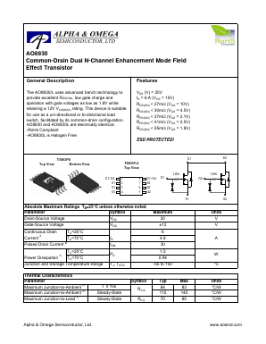 AO8830 Datasheet PDF Alpha and Omega Semiconductor