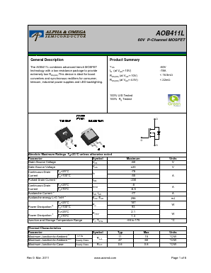 AOB411L Datasheet PDF Alpha and Omega Semiconductor