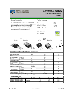 AOT418L Datasheet PDF Alpha and Omega Semiconductor