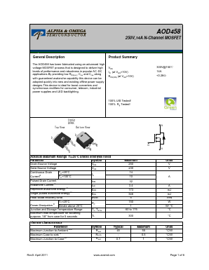 AOD458 Datasheet PDF Alpha and Omega Semiconductor