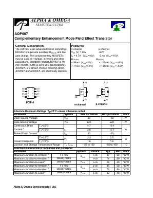 AOP607 Datasheet PDF Alpha and Omega Semiconductor
