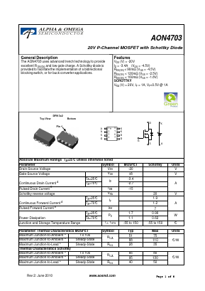 AON4703 Datasheet PDF Alpha and Omega Semiconductor