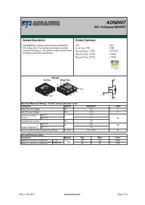 AON2407 Datasheet PDF Alpha and Omega Semiconductor