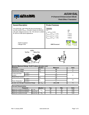 AO3415AL Datasheet PDF Alpha and Omega Semiconductor