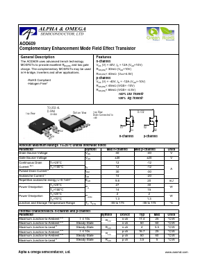 AOD609 Datasheet PDF Alpha and Omega Semiconductor
