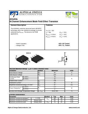 AO4494L Datasheet PDF Alpha and Omega Semiconductor