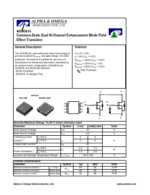 AON3816 Datasheet PDF Alpha and Omega Semiconductor