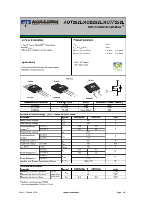 AOTF292L Datasheet PDF Alpha and Omega Semiconductor