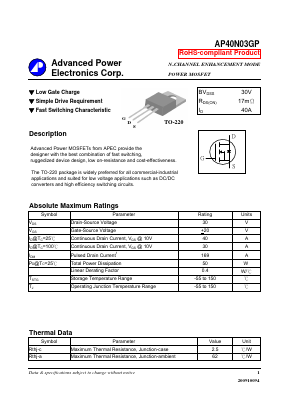 40N03GP Datasheet PDF Advanced Power Electronics Corp
