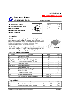 AP07N70CP-A Datasheet PDF Advanced Power Electronics Corp