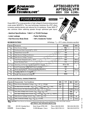 APT8024B2VFR Datasheet PDF Advanced Power Technology 