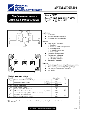 APTM20DUM04 Datasheet PDF Advanced Power Technology 