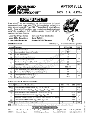 APT6017JLL Datasheet PDF Advanced Power Technology 