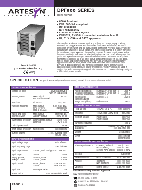 DPF600 Datasheet PDF Artesyn Technologies