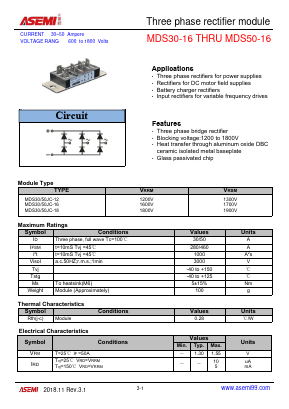 MDS30-12 Datasheet PDF ASEMI TECHNOLOGY., LTD