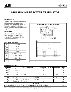 SD1732 Datasheet PDF Advanced Semiconductor