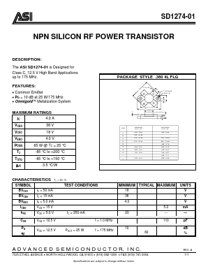 SD1274-01 Datasheet PDF Advanced Semiconductor