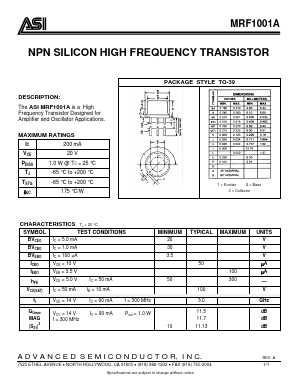 MRF1001A Datasheet PDF Advanced Semiconductor
