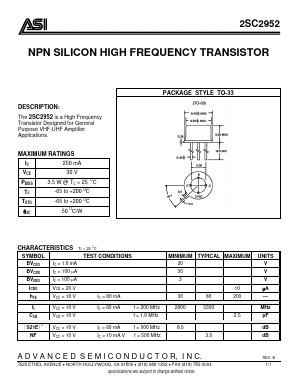2SC2952 Datasheet PDF Advanced Semiconductor