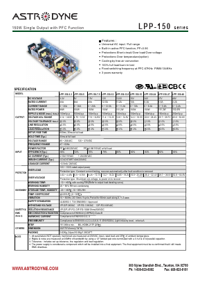LPP-150-7.5 Datasheet PDF Astrodyne Corporation