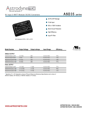 ASD35-5S5M Datasheet PDF Astrodyne Corporation
