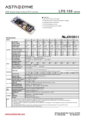 LPS-100 Datasheet PDF Astrodyne Corporation