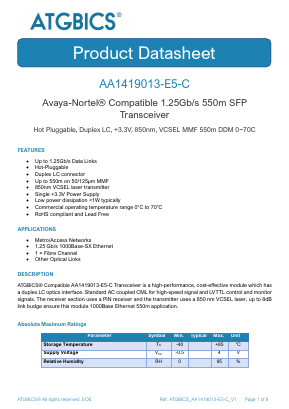 AA1419013-E5-C Datasheet PDF ATGBICS by Approved Technology