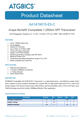 AA1419015-E5-C Datasheet PDF ATGBICS by Approved Technology