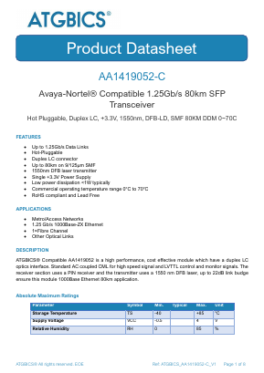 AA1419052-C Datasheet PDF ATGBICS by Approved Technology