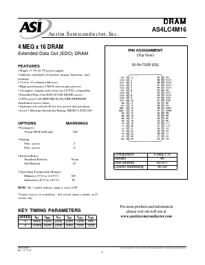AS4LC4M16DG-6S/XT Datasheet PDF Austin Semiconductor