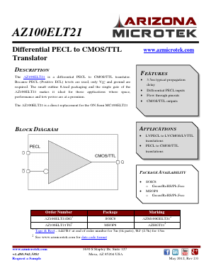 AZ100ELT21DGR2 Datasheet PDF Arizona Microtek, Inc